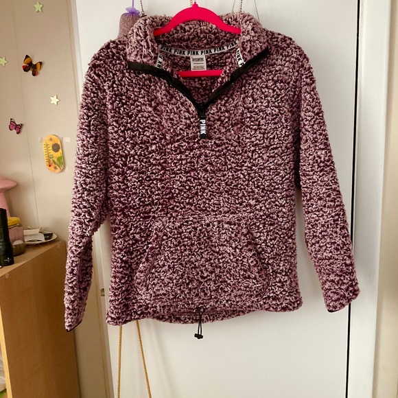 Victorias Secret PINK Sherpa Quarter Zip Pullover Sweater Jacket - Picture 2 of 6